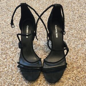 Gianni Bini Black Suede Strappy Lace-Up Heels